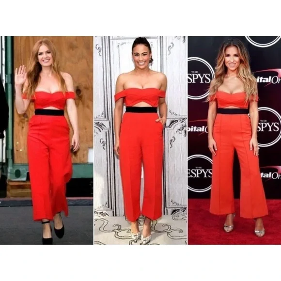 Self-Portrait Off-Shoulder Jumpsuit Red US 6 - Picture 3 of 16